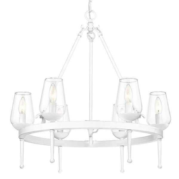 Regent Textured White Plaster Six-Light Chandelier with Clear Glass Shade, image 5